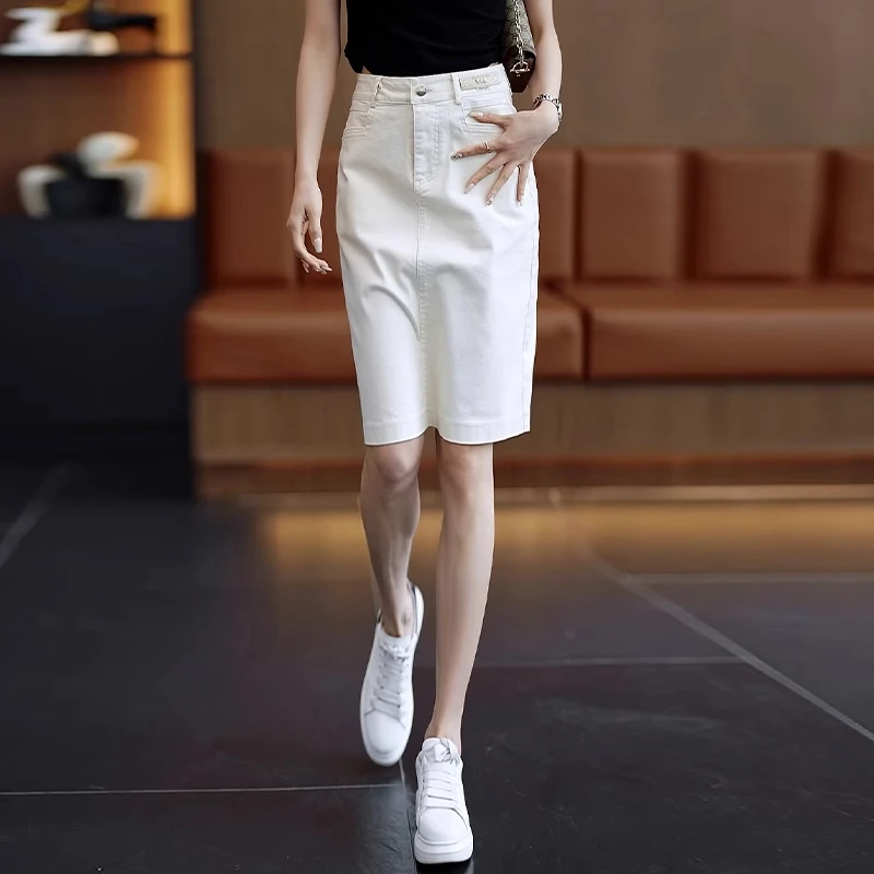 拉夏贝尔高腰牛仔裙夏季显瘦半身裙2025年新款小个子一步包臀半裙