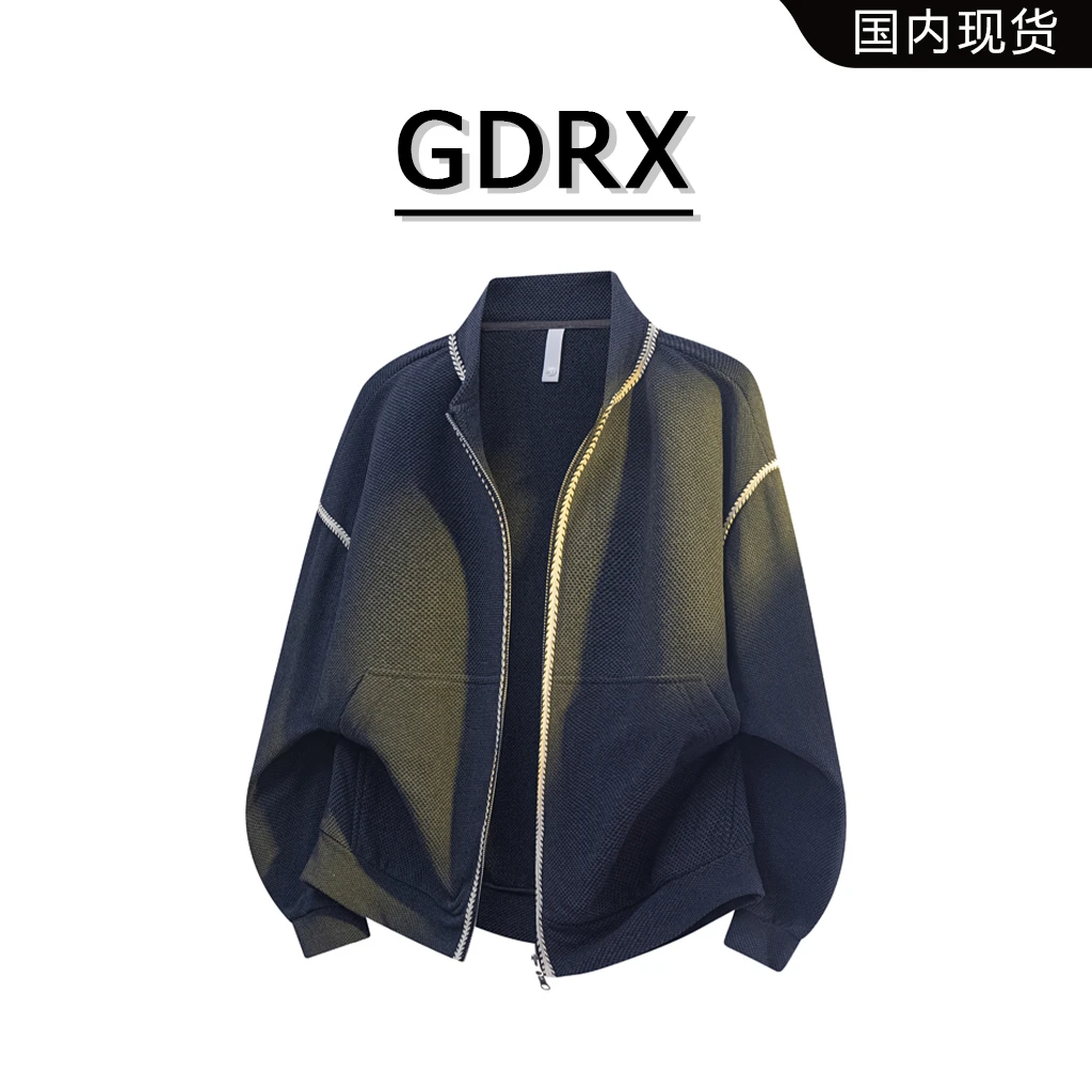 GDRX美式开衫卫衣男士秋季新款针织棒球领外套轻奢男装高级感秋装