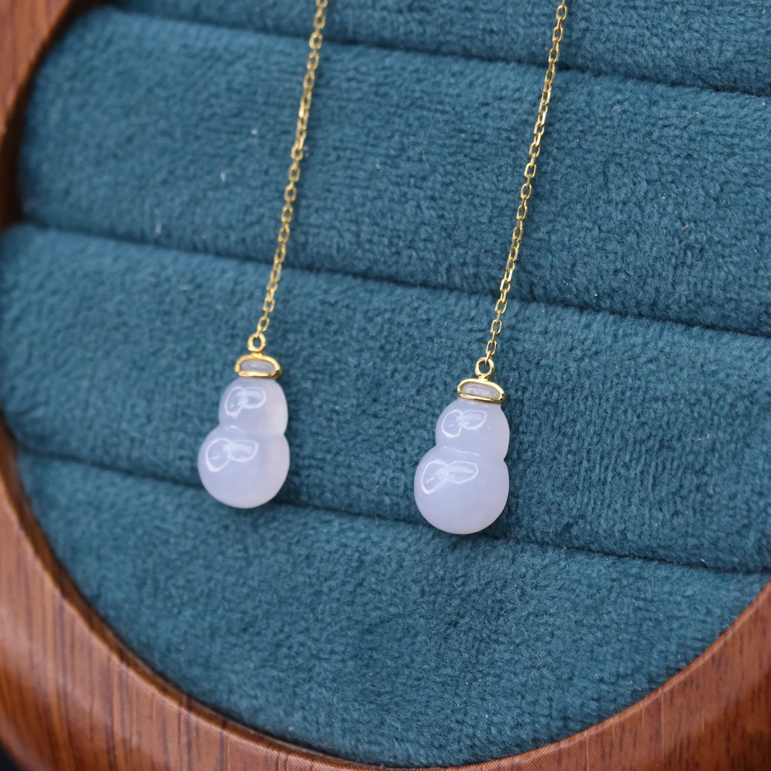 19天然缅甸翡翠A货18k葫芦耳饰/600187/上海嘉禾拍卖