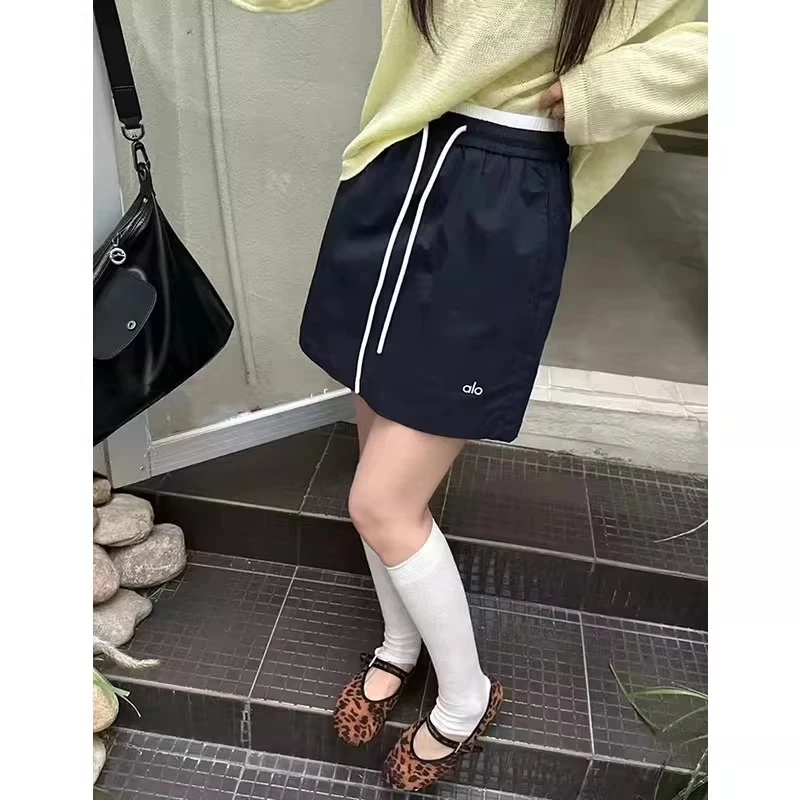 自带安全裤韩版休闲百搭刺绣字母撞色高腰显瘦半身短裙