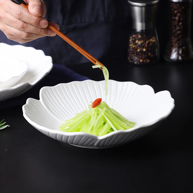 【百合圆盘】10寸酒店餐厅家用纯白陶瓷花形菜盘