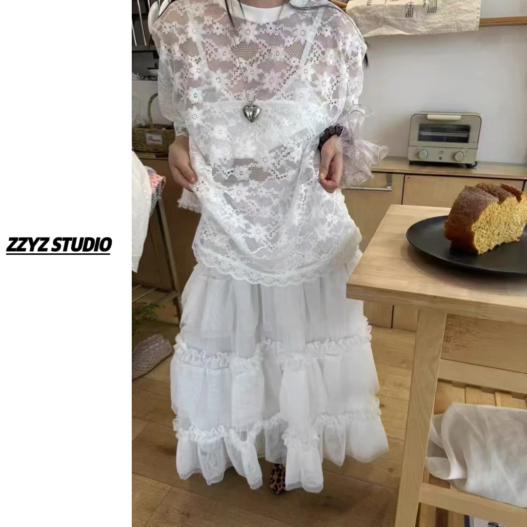 【ZZYZ】“尼德兰派”重工蕾丝钩花微透宽松拼接短袖T恤