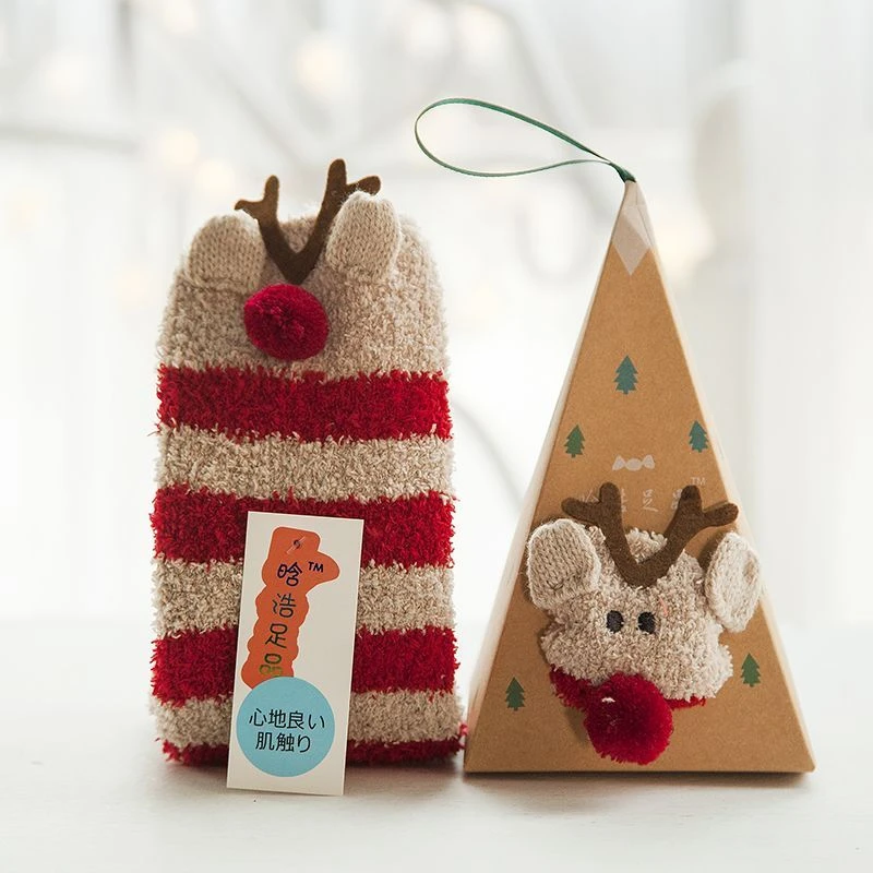 礼盒装圣诞袜节日生日礼物成人儿童圣诞袜珊瑚加厚保通睡眠袜XF