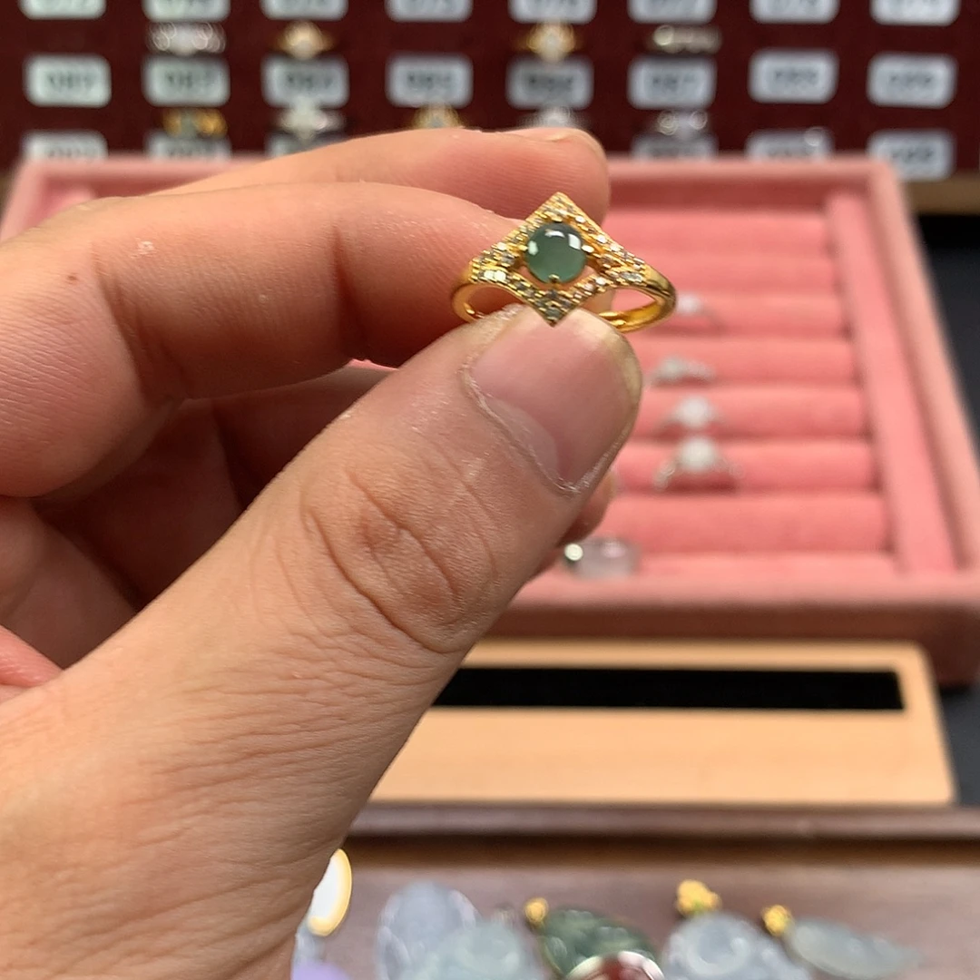 翡翠银S925镶嵌戒指542