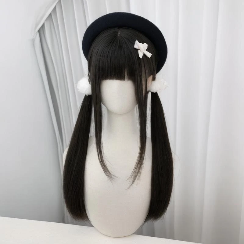水舞沙假发女双马尾Lolita黑长直仿真日常整顶假发套少萝jk假发套