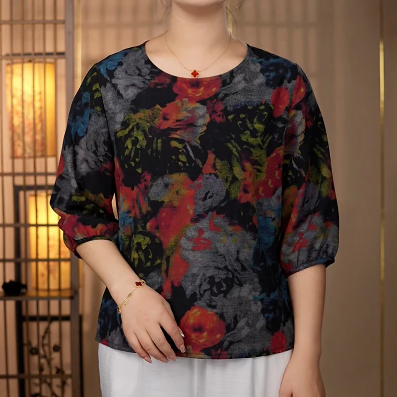 【023重工扎染】中老年女装洋气宽松修身型妈妈装小衫