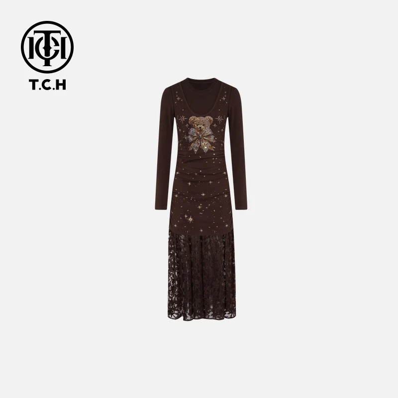 TCH私服烫钻工艺松弛感女装贵气秋款连衣裙女T75C30E1091轻奢tch
