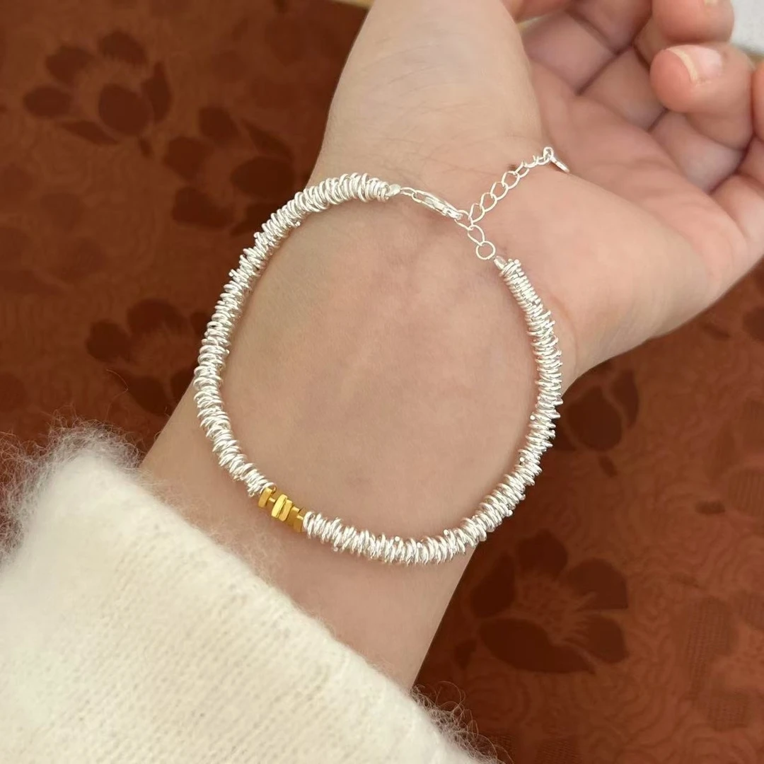 足银手链 B09 盘缠银手链碎银子民族风轻奢小众精致七夕女友