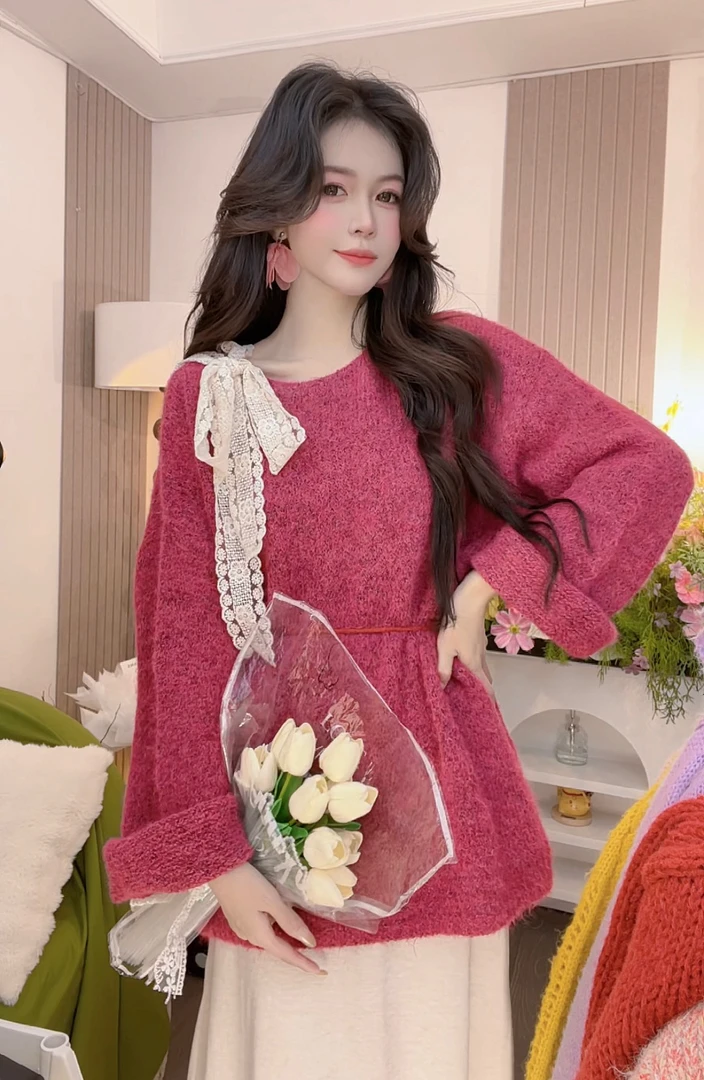 乌梅子酱女毛针织衫秋季紫色收腰针织女衫针织衫上衣小众时尚