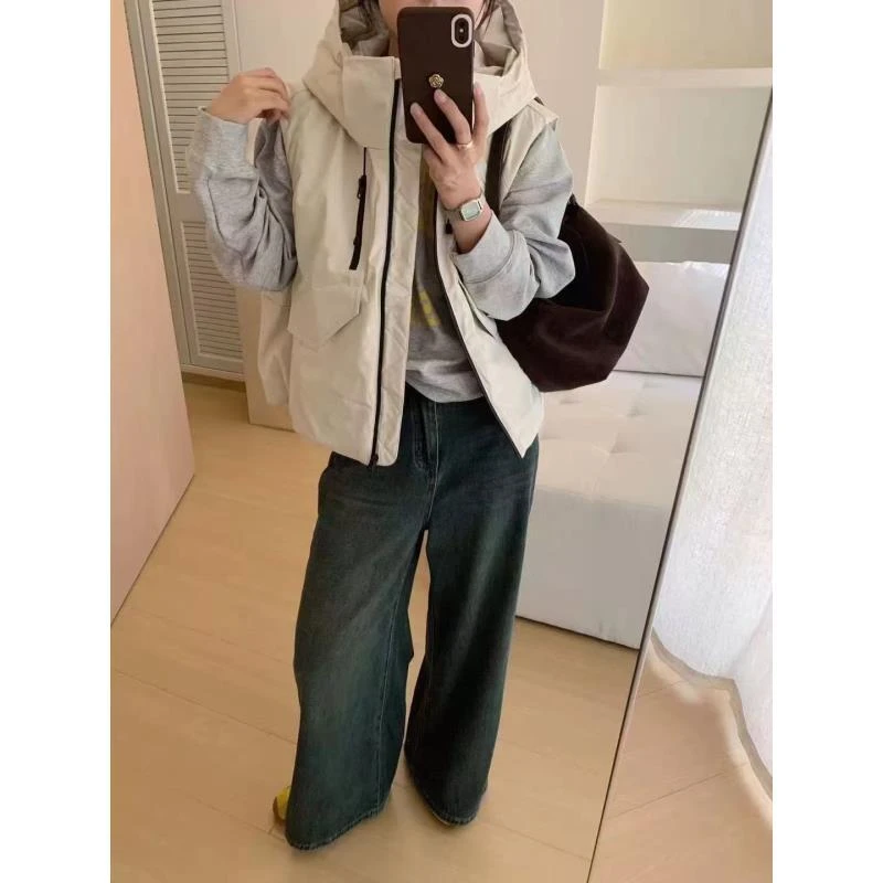 小雅姐姐  工装风大口袋百搭连帽拉链马甲外套IV19