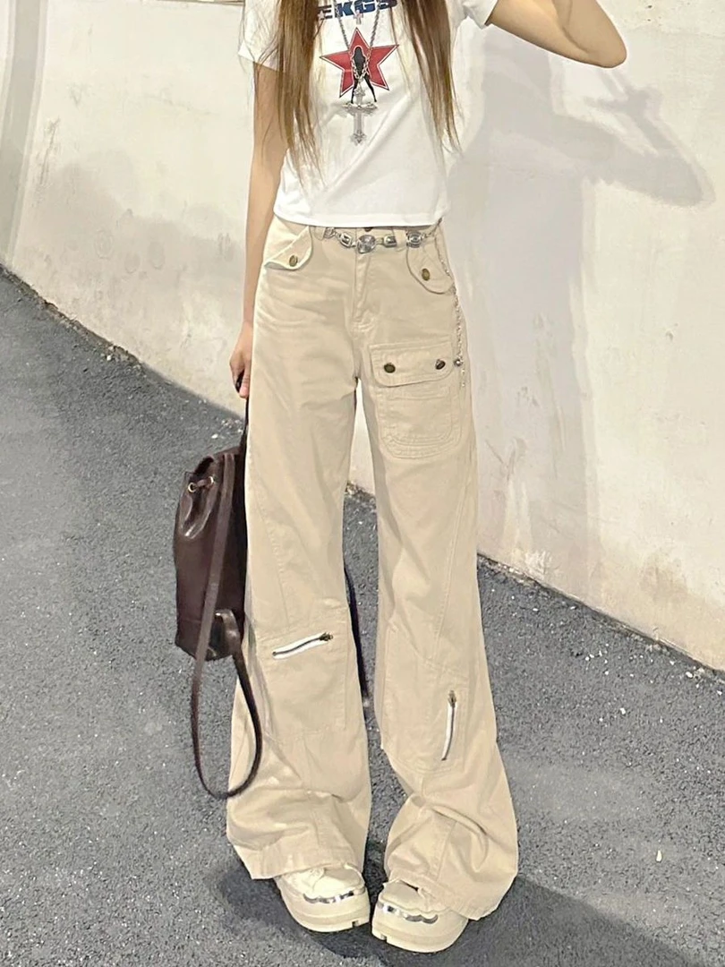 小个子微喇牛仔裤女多口袋设计感喇叭裤子夏季新款不贴腿拖地长裤