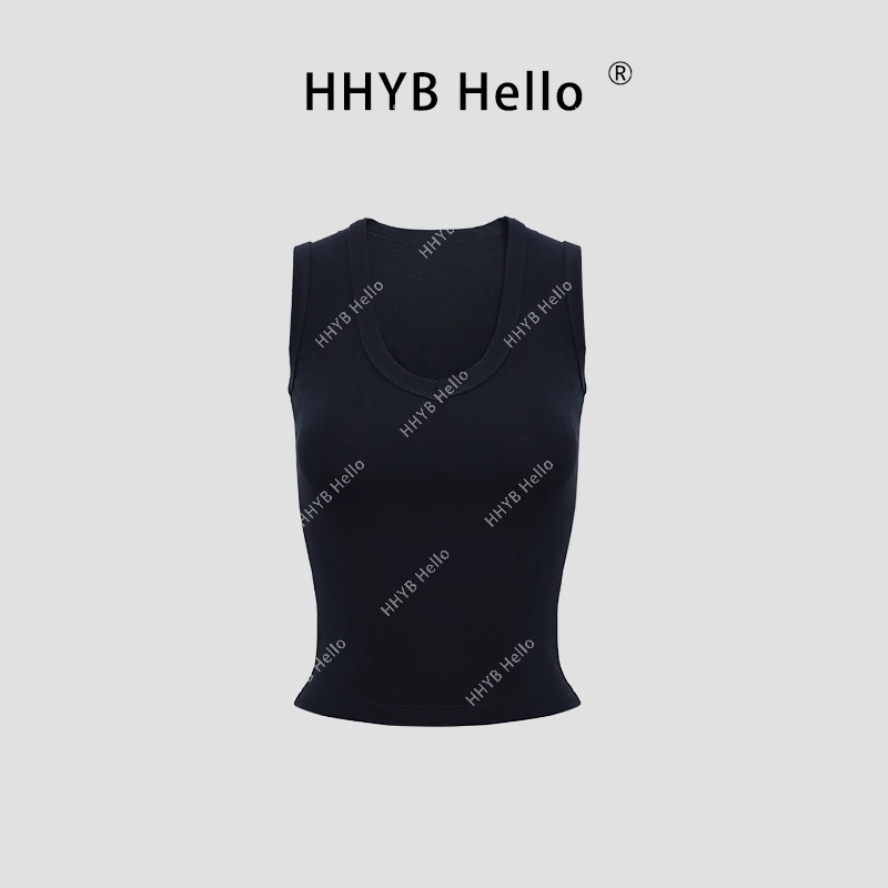 HHYB Hello正肩弹力修身V领背心新款螺纹辣妹修身T恤上衣253031