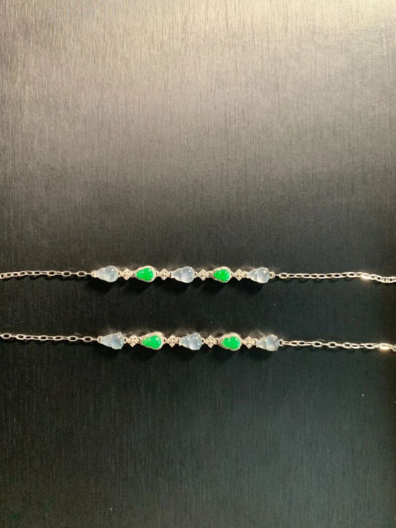 天然缅甸翡翠A货18K金镶嵌白绿葫芦手链多样性发货，发一件11 318