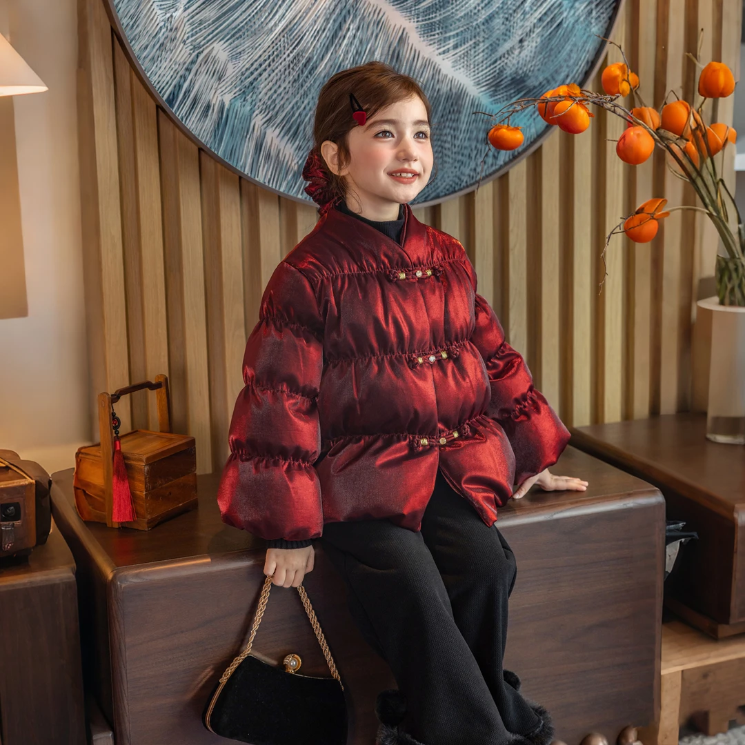 【酒红云朵】66公主童装女童羽绒服冬女孩丝绒羽绒外套 25S531