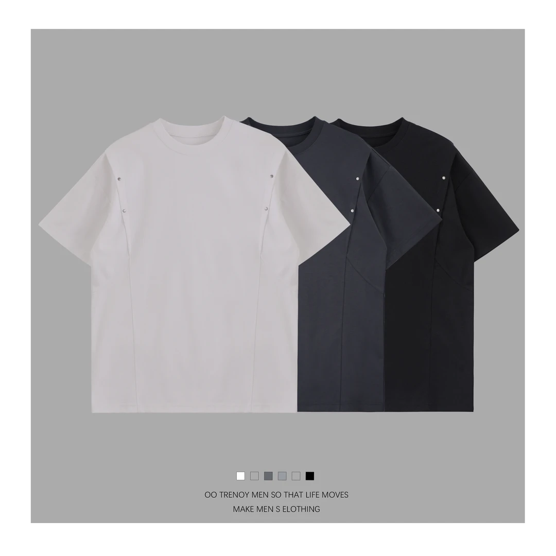 夏季休闲短袖分割明线拼接设计感潮流舒适透气T恤28077