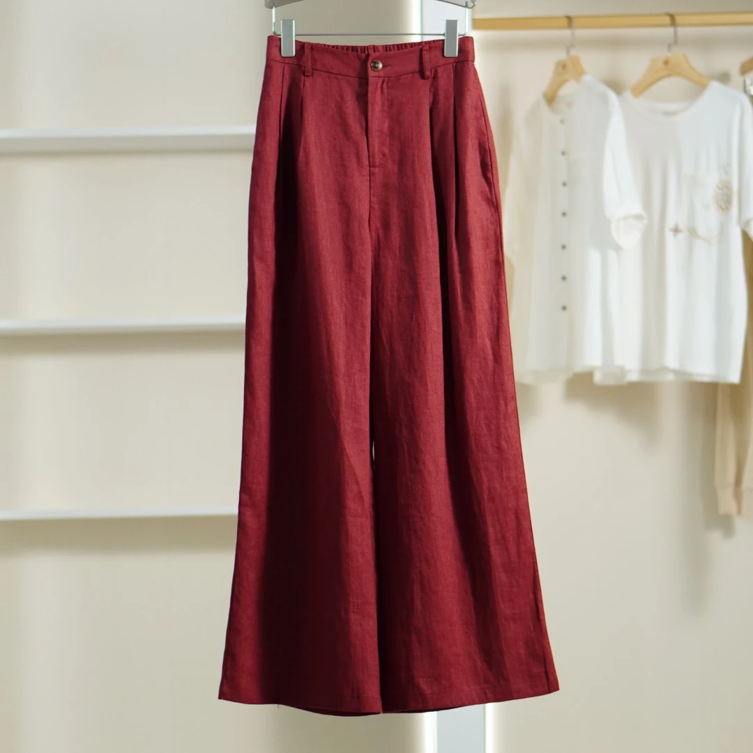 【魏W.D】S570-5 女装春简约阔腿休闲裤酒红 莉推荐