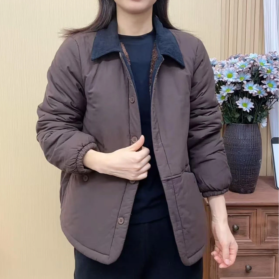 秋冬新款加绒休闲百搭宽松版棉衣保暖外套气质时尚女装