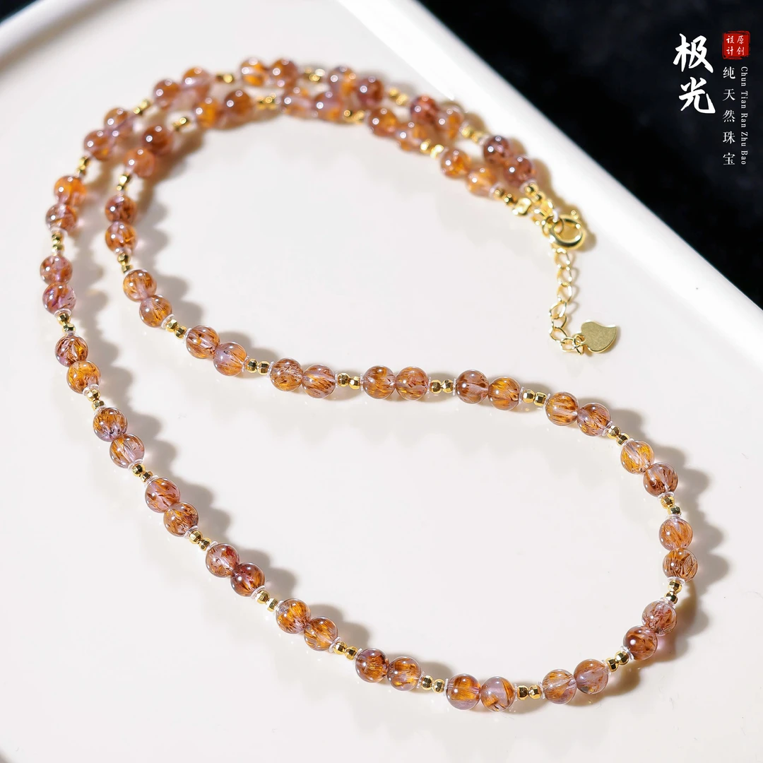 【桃总推荐】diy极光23金牙5mm圆珠项链/约43cm@@ZY50816004