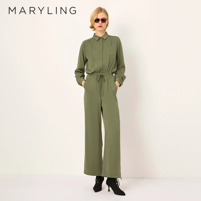 MARYLING玛俪琳2025初夏新品简约经典轻职场橄榄绿衬衫A1FCW20230