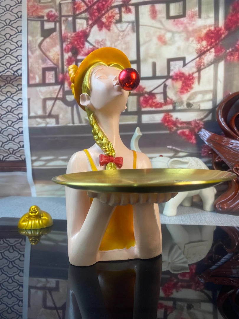 创意女孩拖盘摆件客厅吧台钥匙收纳