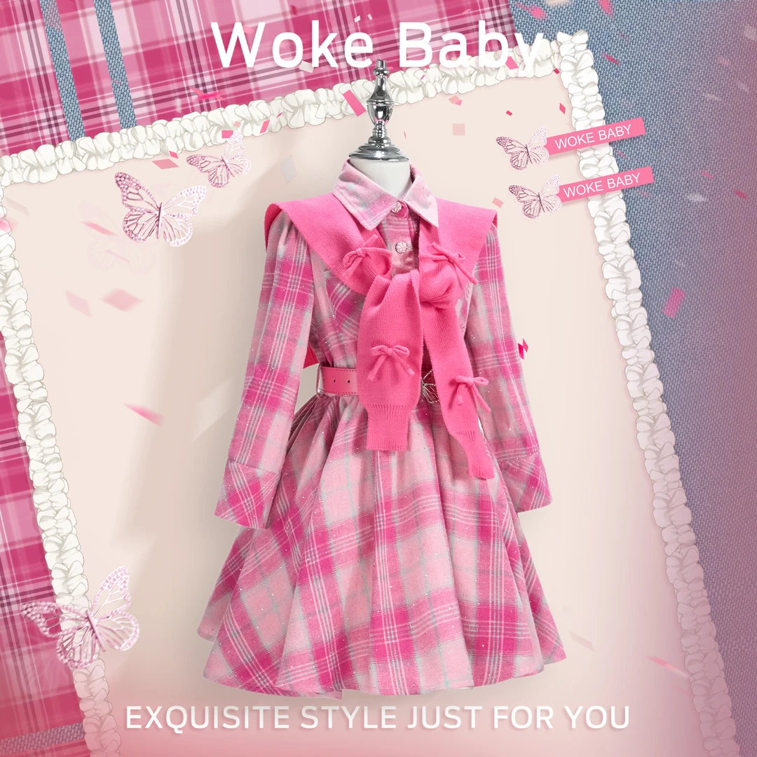 【现货】早秋穿搭针织女童连衣裙学院流光烫钻披肩裙子A5913