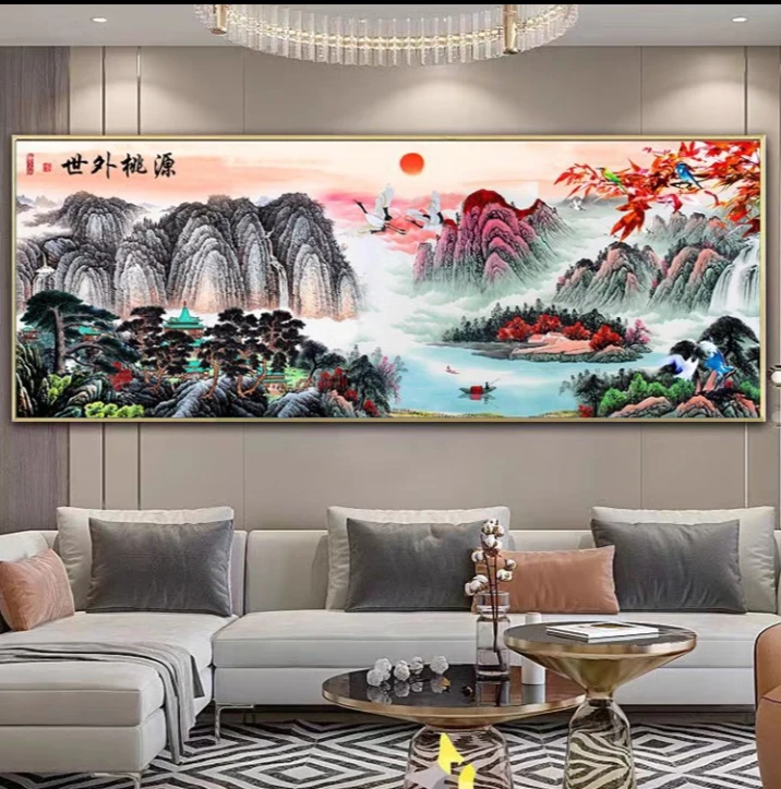纯手工绣好的十字绣成品434新款世外桃源客厅装饰挂画