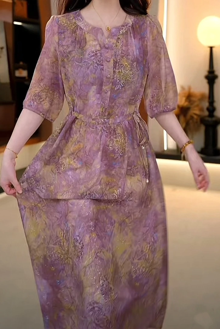 夏季新款时尚优雅减龄显瘦气质连衣裙碎花复古