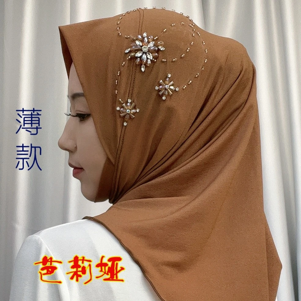 网红薄款纱巾夏季新款休闲头巾芭莉娅花坠高档小帽檐头套透气超薄