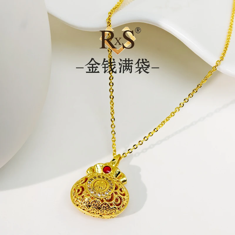铜合金项链 镀K金 L014【金钱满袋】花丝小福袋项链