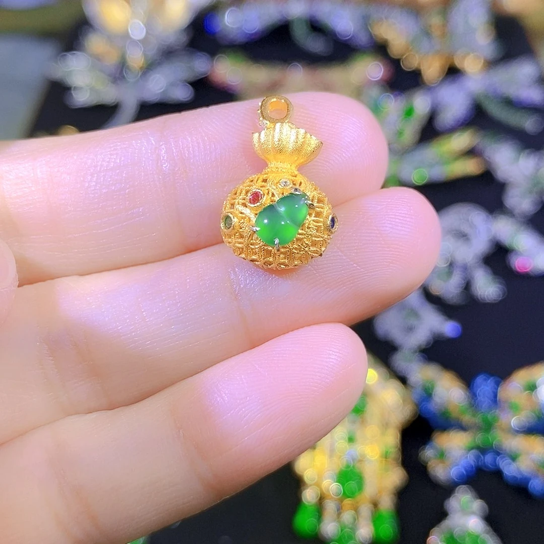 吊坠(不含链)银S925镶嵌翡翠