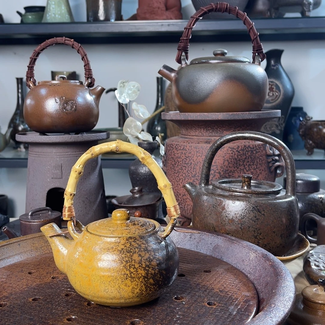 碟紫砂粗陶实用茶壶
