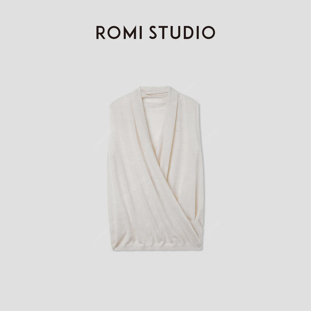 ROMI STUDIO德国扬子纱100%美丽诺绵羊毛荡领轻薄背心RWCSSG1519
