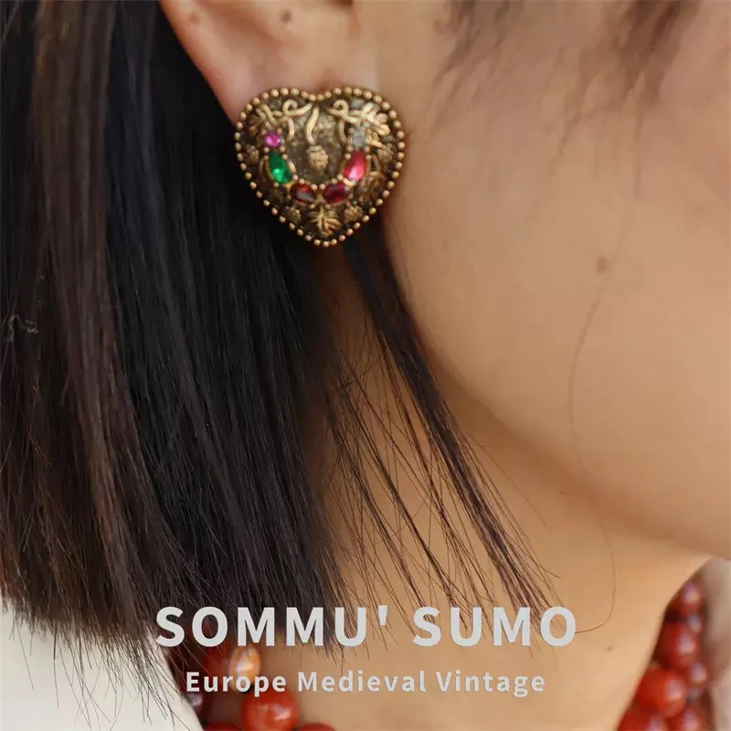 铜合金仿水晶耳饰 铜合金仿水晶法式中古时尚耳饰耳针耳夹