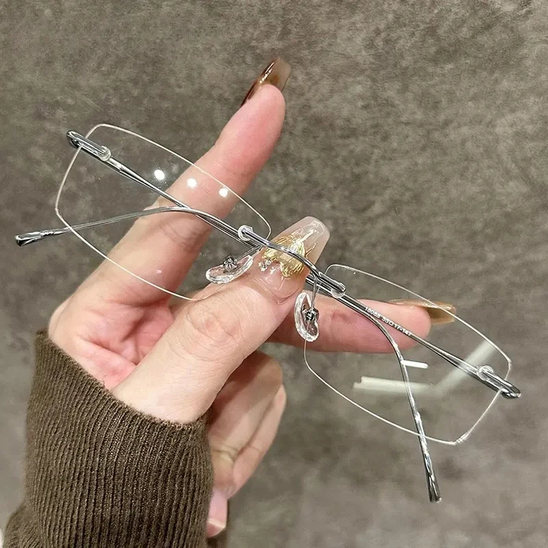 超轻无边框眼镜女款近视可配度数高级感纯欲无框显脸小眼睛架-ak