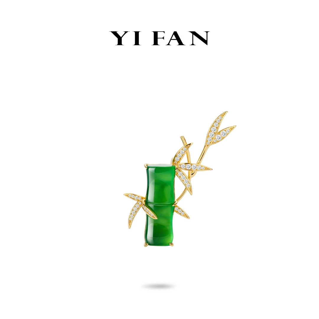 925银合成锆石胸针 2633-绿色竹子节节高升时尚百搭胸针