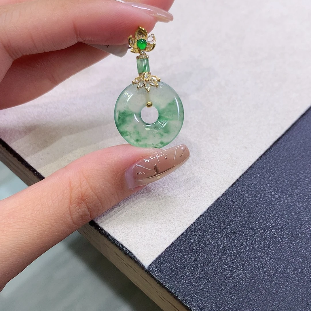 翡翠18K金镶嵌吊坠(不含链)