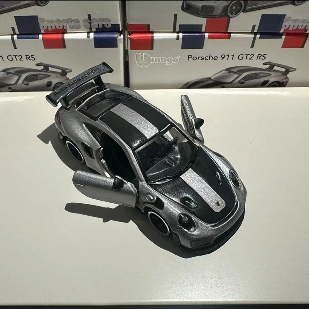 比美高1:64保时捷911GT2灰色合金车模玩具小比例仿真正版汽车模型
