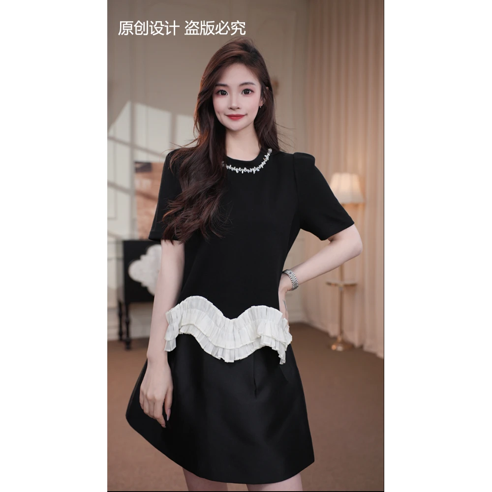 宁宁·心动瞬间·春夏新款时尚百搭钉钻拼接花边设计感上衣-90807