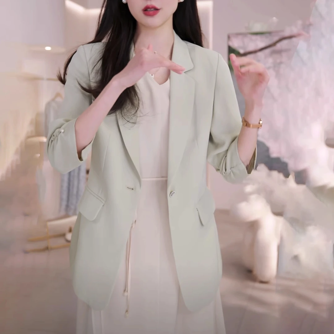 七分袖时尚休闲夏季薄款西装外套女高级感气质西服女上衣单层开衫