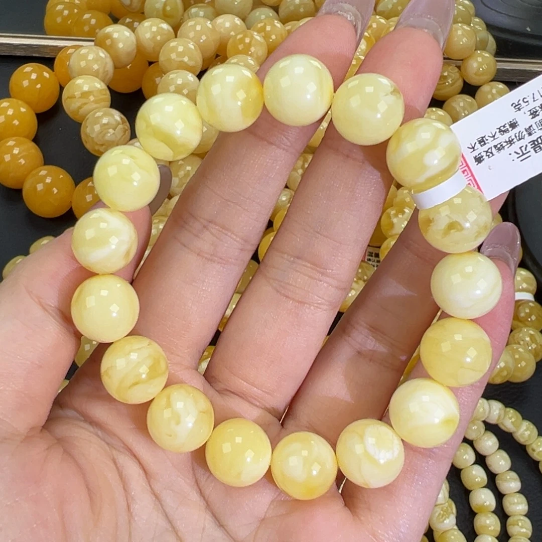 琥珀未镶嵌手链17.5白蜡妖花