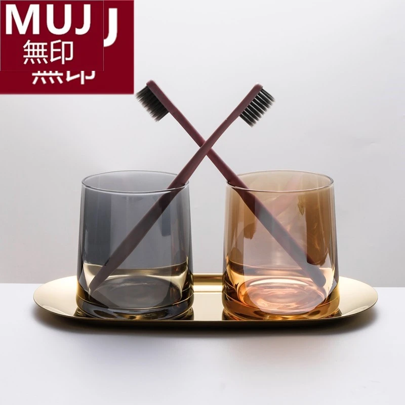 日本无印J酒店漱口杯玻璃 牙刷杯套装 家用情侣刷牙杯子 洗漱