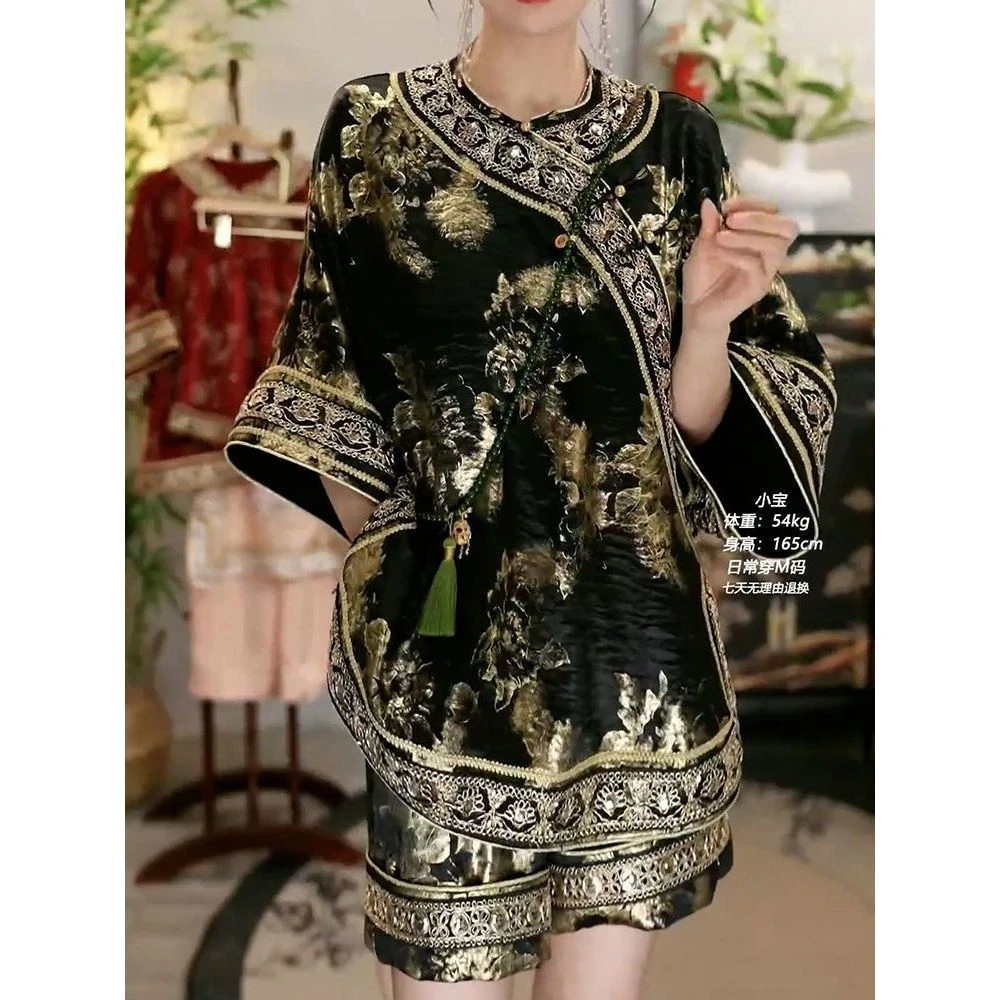 民族风绣花套装2025夏季新款流苏气质时尚复古上衣+短裤两件套