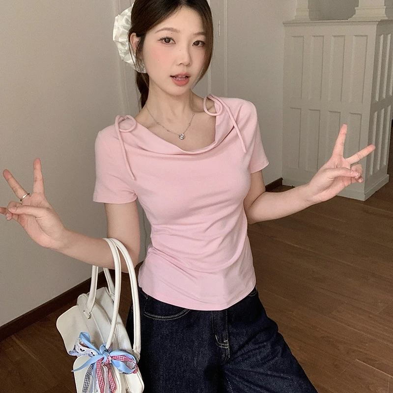 时尚大码女装胖mm夏装新款2025纯欲修身T恤短袖百搭设计感上衣潮