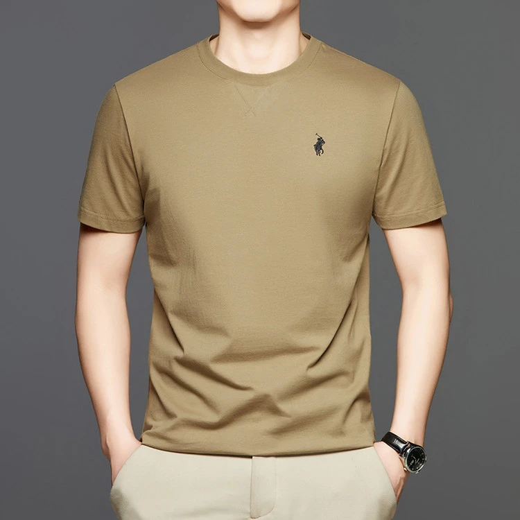 圆领短袖夏季丝光纯色男士T恤纯色上衣中年丝光棉宽松男装纯棉
