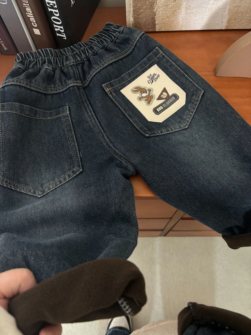 加绒加厚一体绒2025中小童牛仔裤冬季韩版痞帅百搭时尚长裤