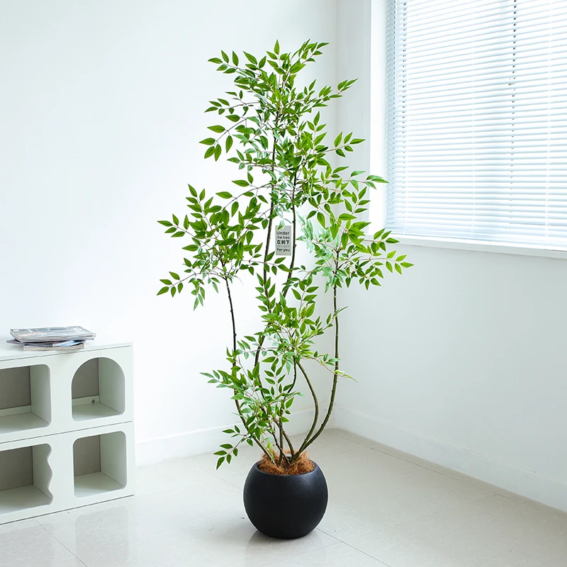 假花高端轻奢仿生植物南天竹室内假盆栽仿真绿植盆景客厅大摆件