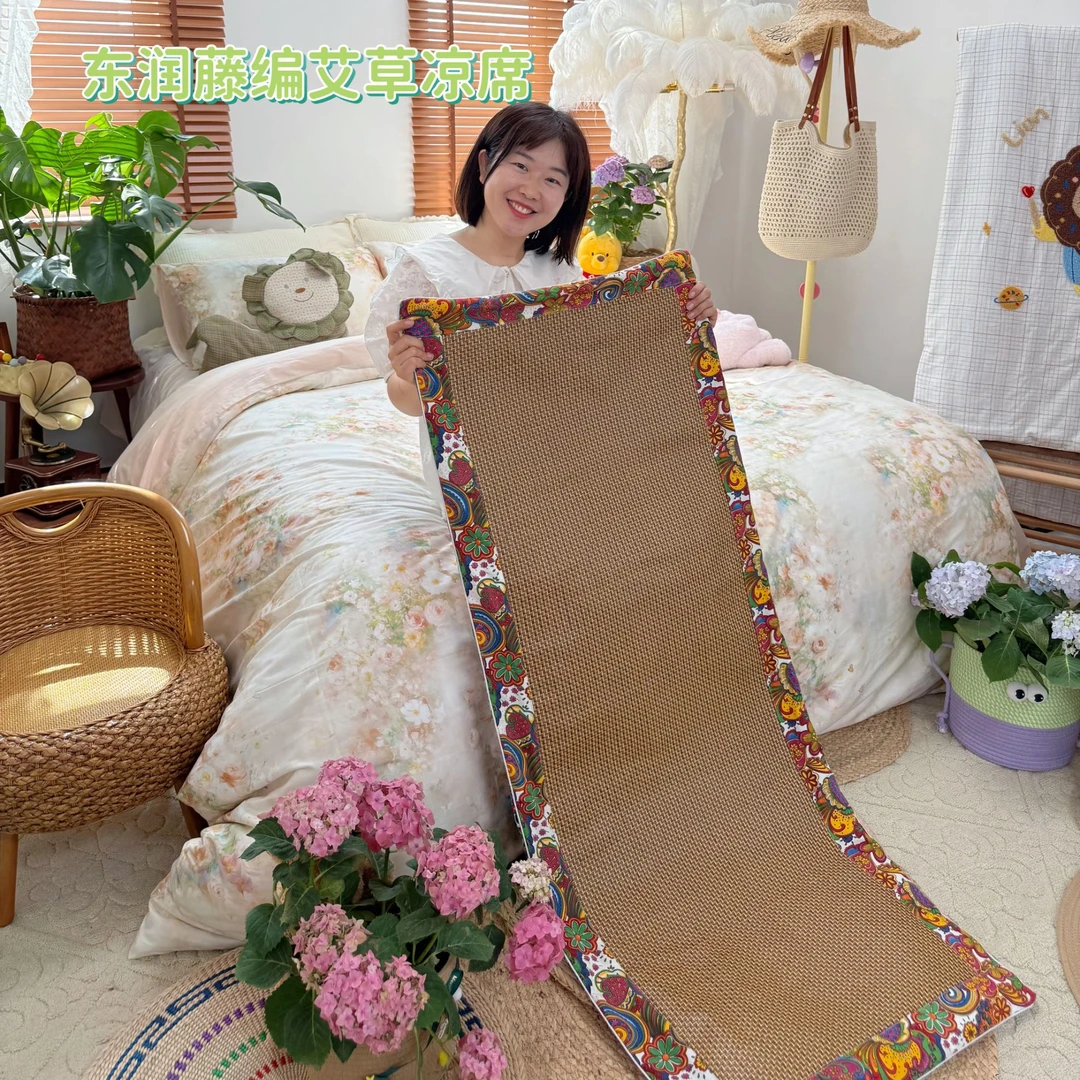 大尺寸手工藤席艾草凉席沙发座垫双面可用四季通用艾草藤席坐垫