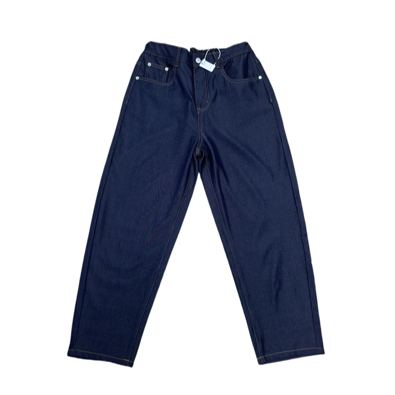 木木崧大码夏季薄款老爹深蓝哈伦裤九分裤胖MM高腰高弹显瘦哈伦裤