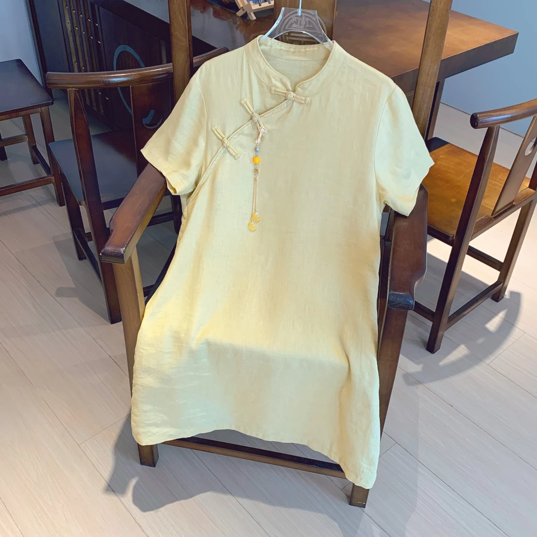 【送考旗袍2】新中式国风纯亚麻旗袍裙连衣裙裙子女