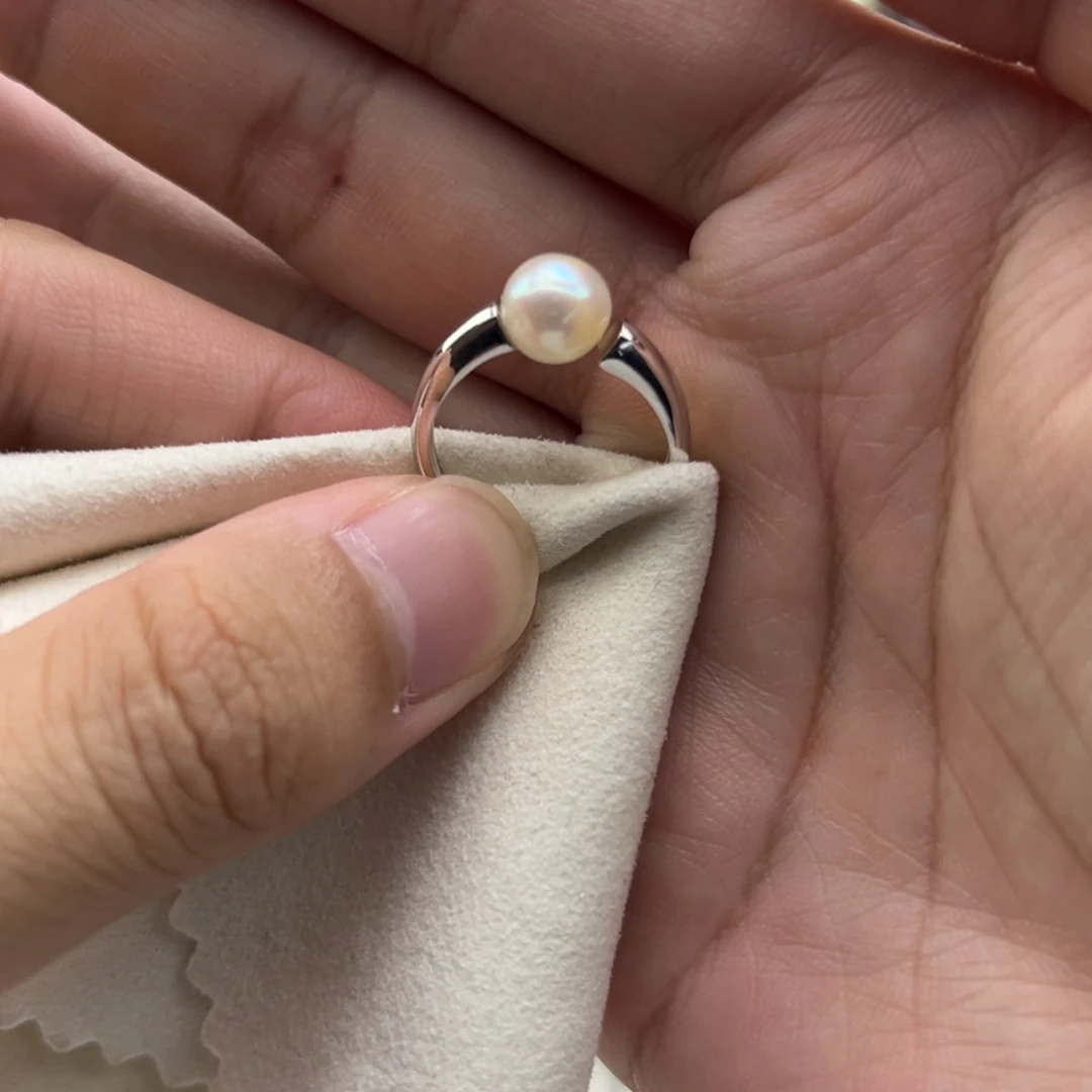 银S925镶嵌戒指海水珍珠7.6mm海水Ak戒指